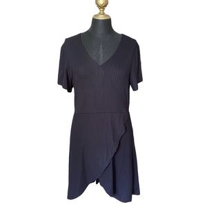Dress Mini Black Short Sleeve Ribbed Stretchy Size Large
